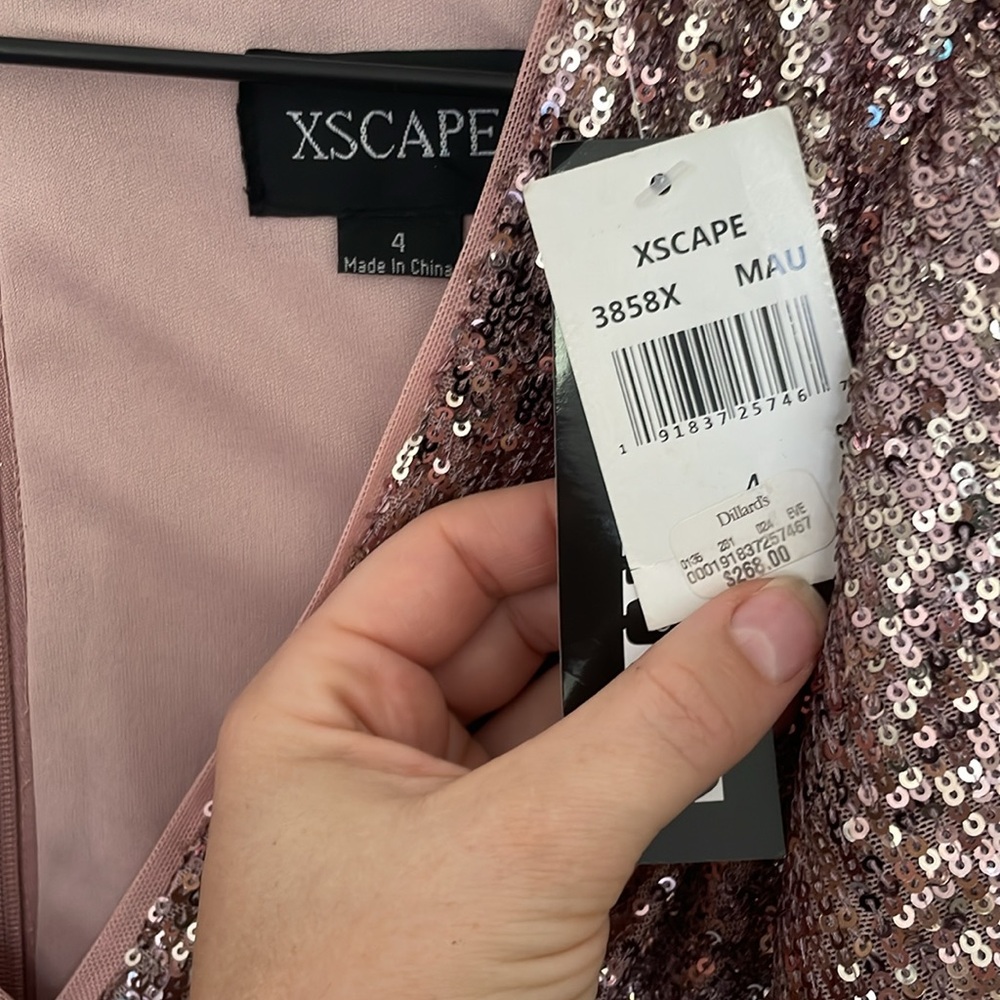 XSCAPE | Blush Pink Sequin Flutter Sleeve Surplice Tulip Midi Dress NWT Size 4 - Picture 9 of 12